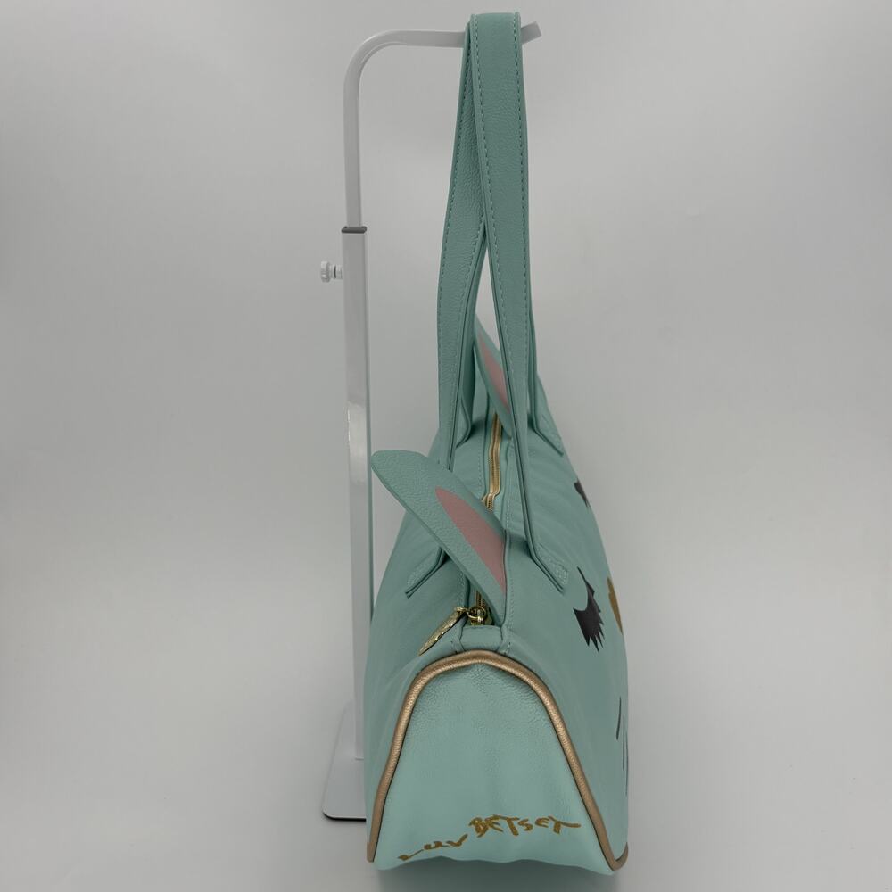 Luv Betsey Johnson Mint Green Cat Face Shoulder Tote Bag Glitter Heart - Picture 4 of 15